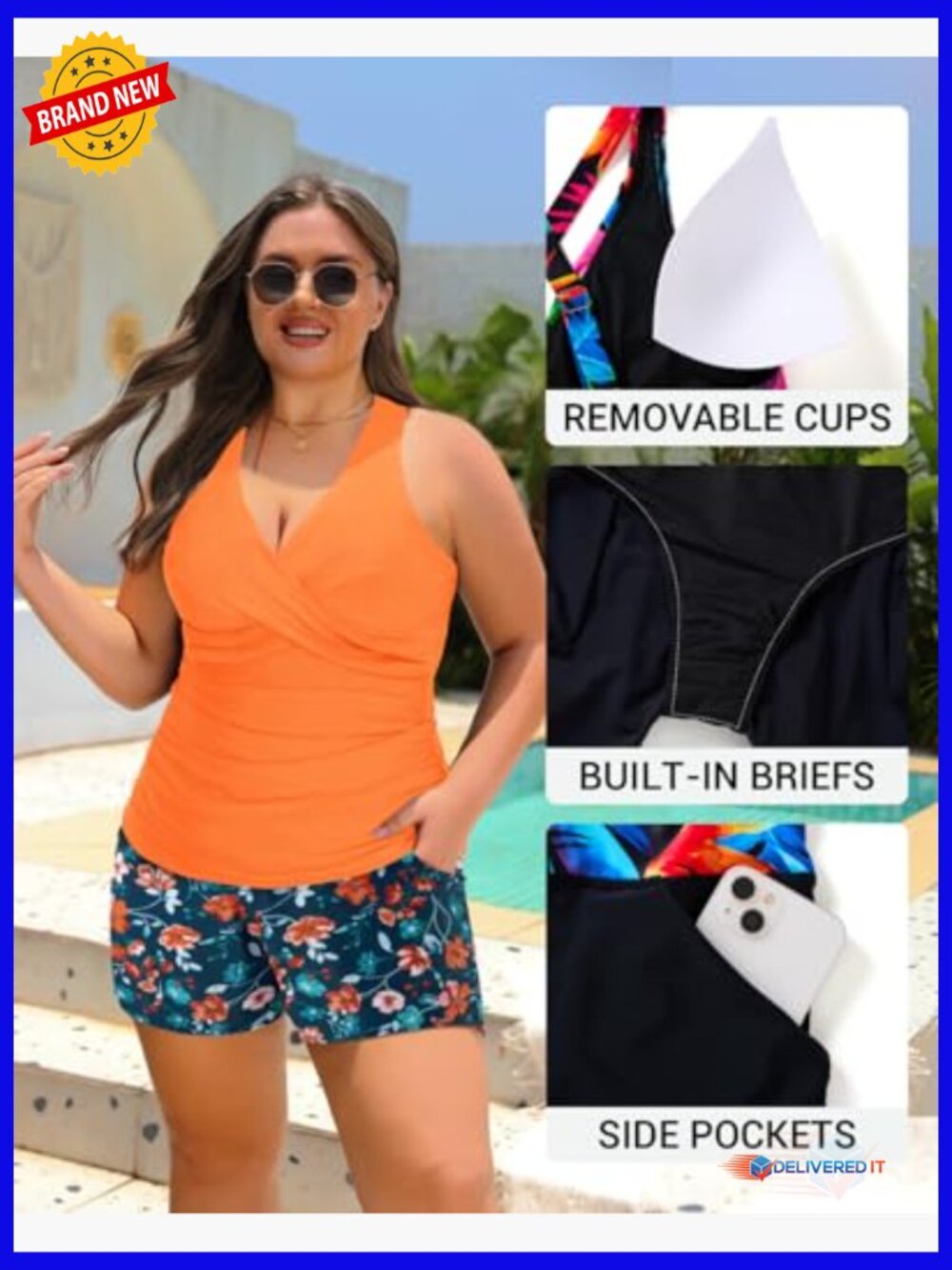 Plus Size Tankini Set with Tummy Control & Pocket Shorts - Picture 5 of 7